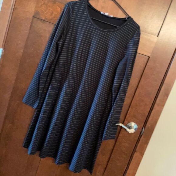 Loft Navy Rayon & Nylon A-Line Navy Striped Dress - Picture 1 of 5